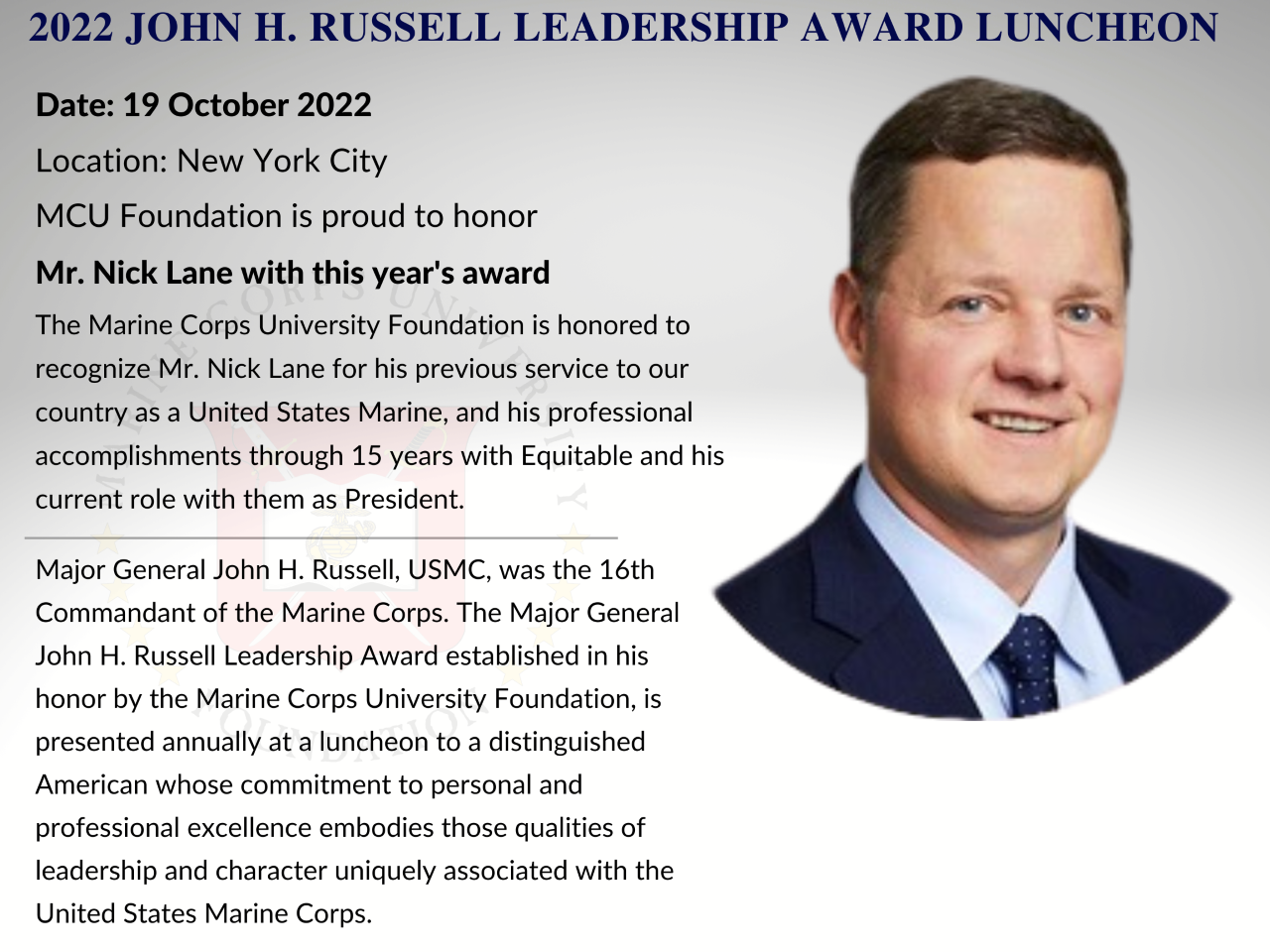 2022 Russell Leadership Award Luncheon to be held October 19, 2022