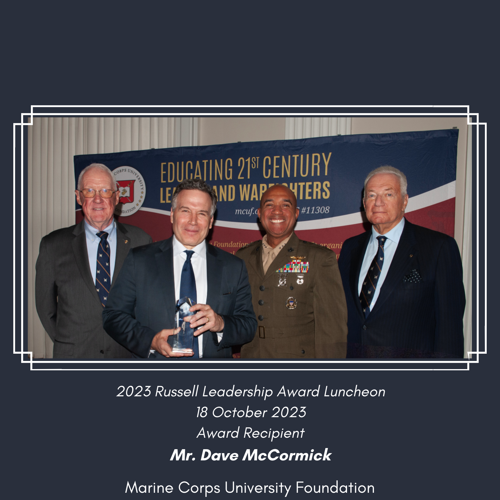 Dave McCormick accepting Russell Leadership Award