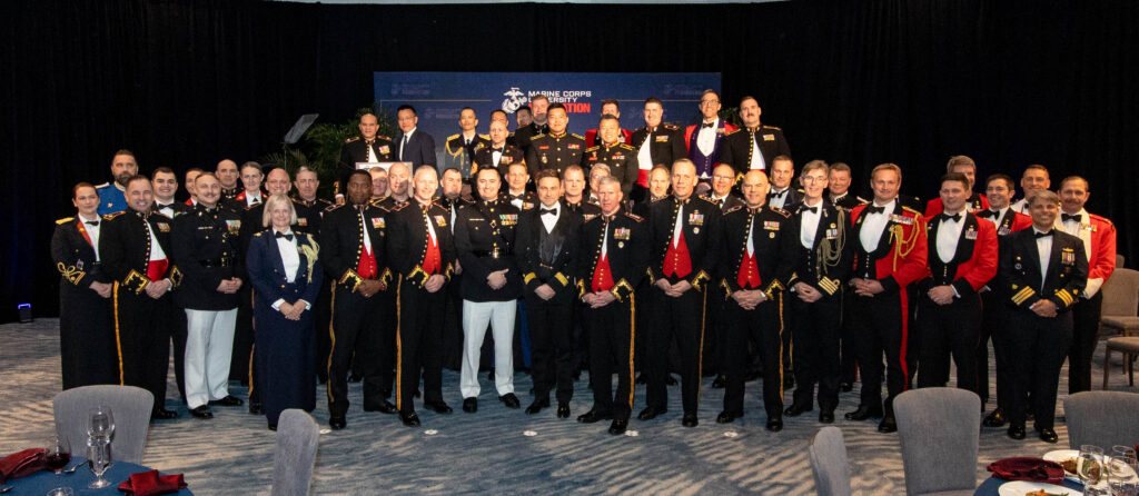 All the International Military Officers, with multiple uniform colors at the Semper Fidelis Dinner